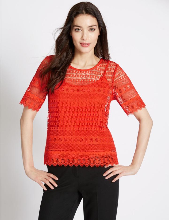 Marks & Spencer Half Sleeve Jersey Top Bright Orange