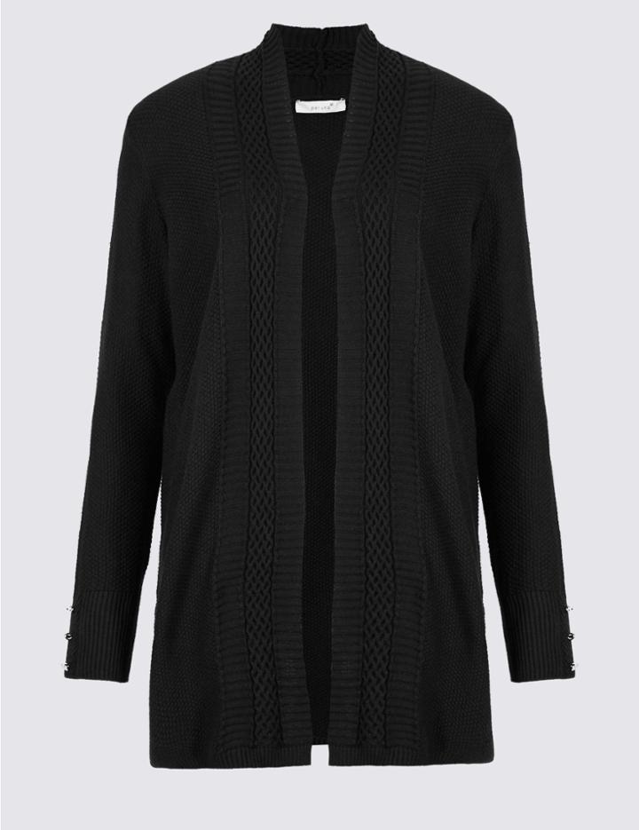 Marks & Spencer Cotton Blend Textured Stitch Detail Cardigan Black
