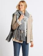 Marks & Spencer Colour Block Cable Knit Scarf Grey Mix