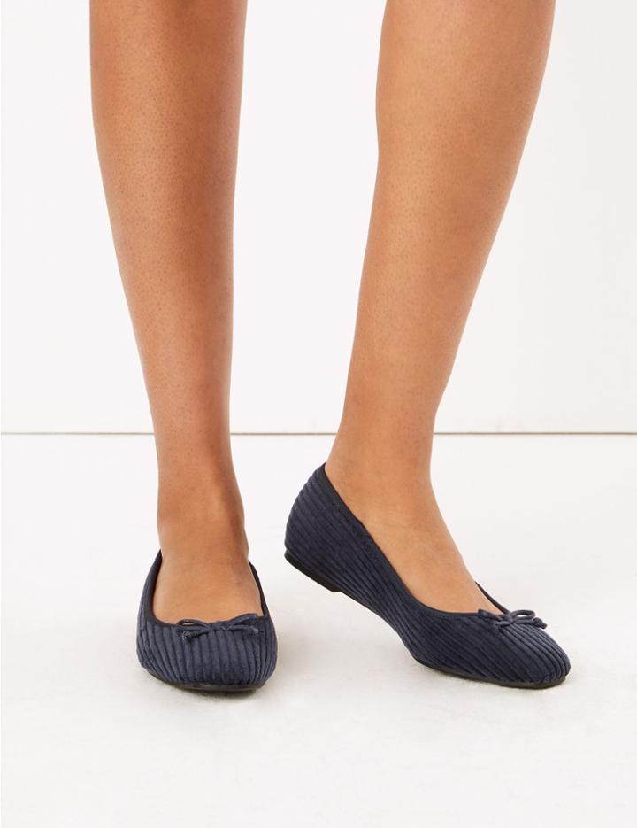 Marks & Spencer Corduroy Bow Detail Ballerina Pumps Navy