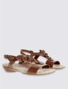 Marks & Spencer Wide Fit Leather Wedge Heel Sandals Tan