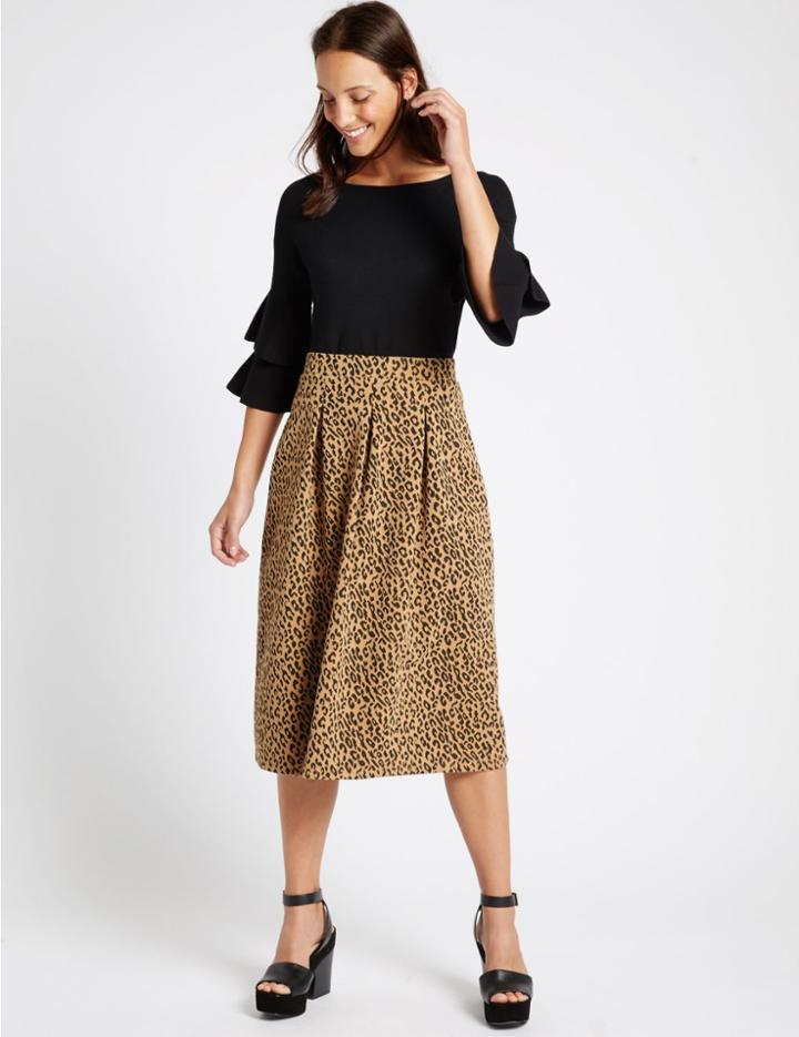 Marks & Spencer Leopard Print A-line Skirt Neutral
