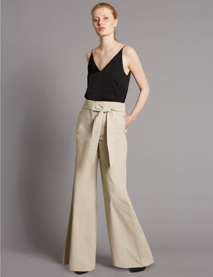 Marks & Spencer Pure Cotton Wide Leg Trousers Camel