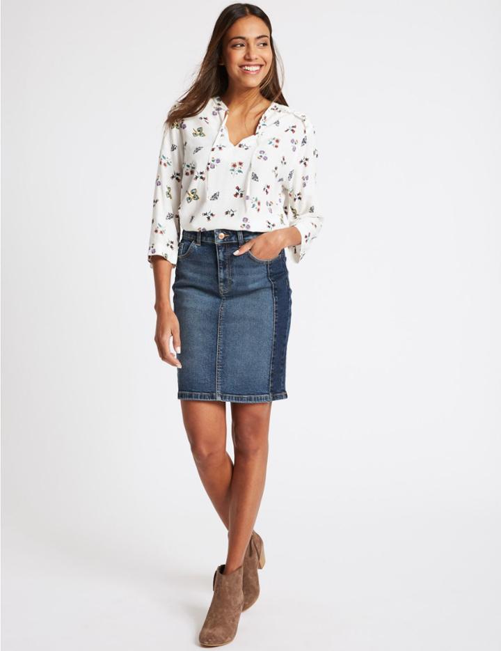 Marks & Spencer Contrast Denim Mini Skirt Indigo Mix