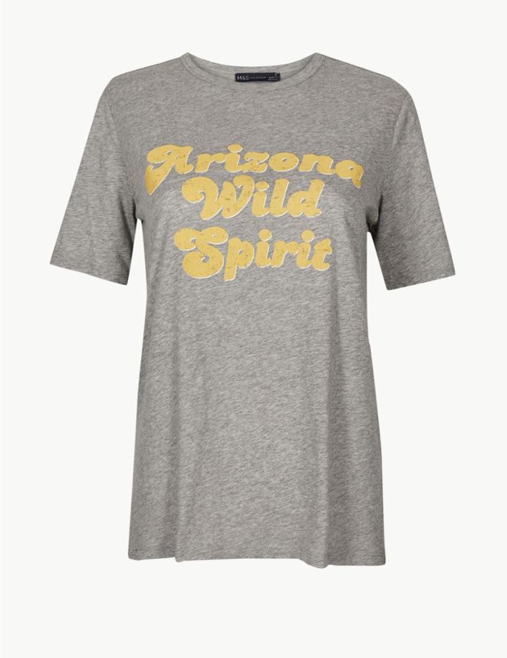 Marks & Spencer Pure Cotton Printed Short Sleeve T-shirt Grey Mix