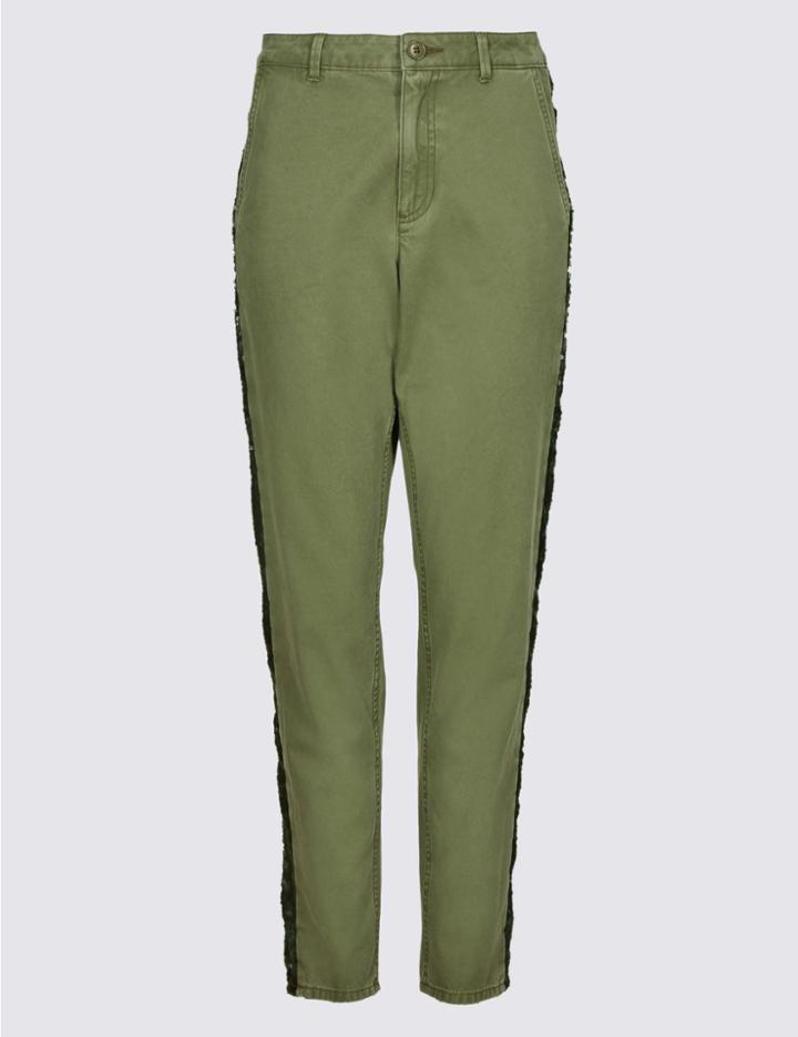 Marks & Spencer Pure Cotton Sequin Trousers Khaki