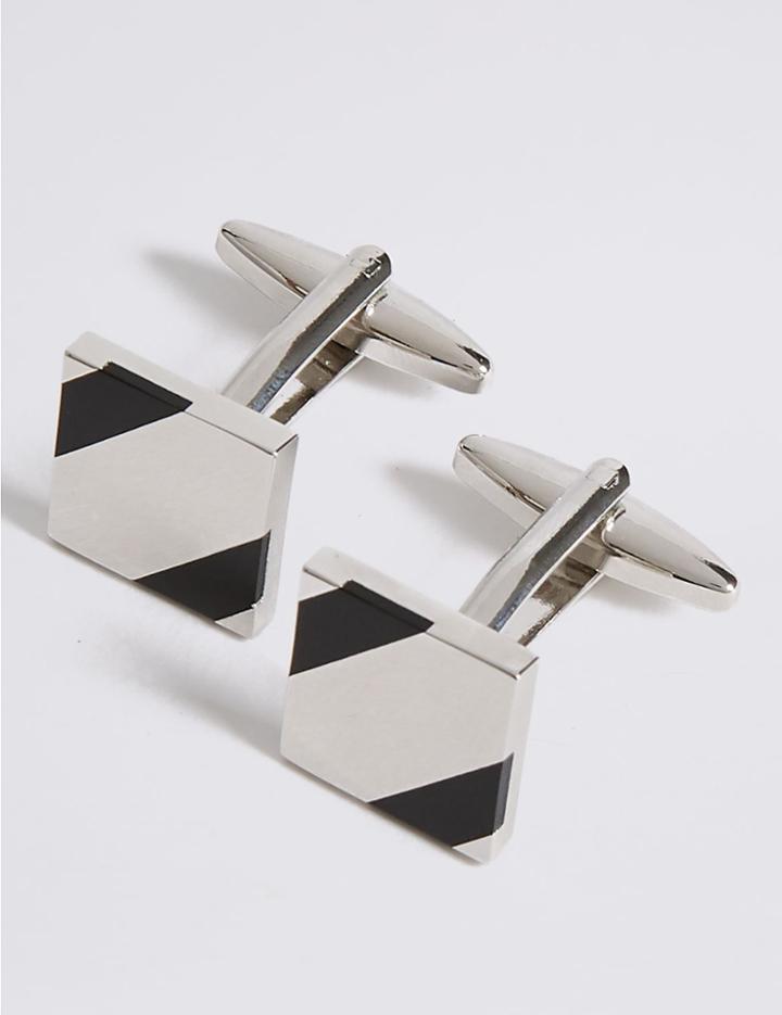 Marks & Spencer Striped Cufflinks Black Mix