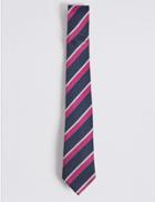 Marks & Spencer Pure Silk Striped Tie Pale Pink Mix