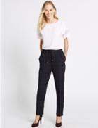 Marks & Spencer Checked Drawstring Straight Leg Trousers Navy Mix