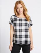 Marks & Spencer Petite Modal Blend Checked Shell Top Blue Mix