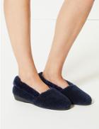 Marks & Spencer Faux Fur Trim Slipper Ballerinas Navy