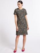 Marks & Spencer Sparkle Tweed Short Sleeve Shift Dress Multi