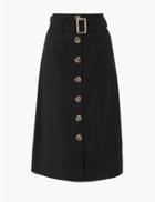 Marks & Spencer Button Detailed Fit & Flare Skirt Black