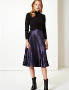 Marks & Spencer Velvet Pleated Midi Skirt Deep Purple