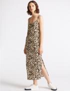 Marks & Spencer Animal Print Slip Midi Dress Brown Mix
