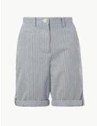 Marks & Spencer Cotton Rich Striped Longer Casual Shorts White Mix