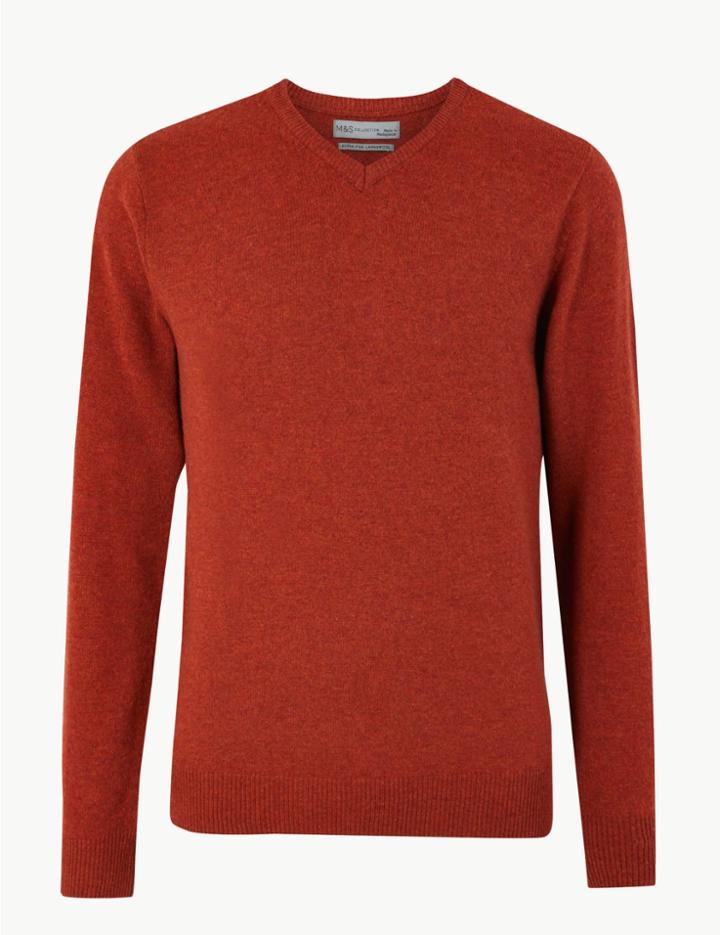 Marks & Spencer Pure Lambswool V-neck Jumper Orange