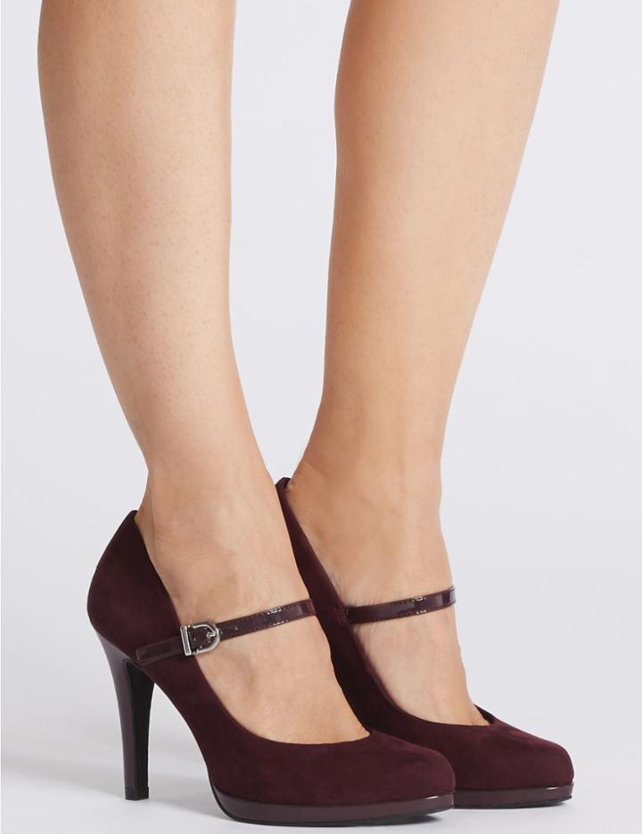 Marks & Spencer Stiletto Heel Bar Court Shoes With Insolia&reg; Oxblood