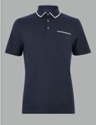 Marks & Spencer Supima Cotton Contrast Tipping Polo Navy