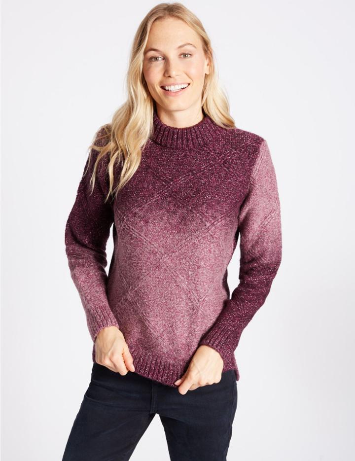 Marks & Spencer Textured Ombre Round Neck Jumper Deep Purple