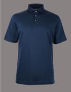 Marks & Spencer Pure Cotton Textured Polo Shirt Steel Blue
