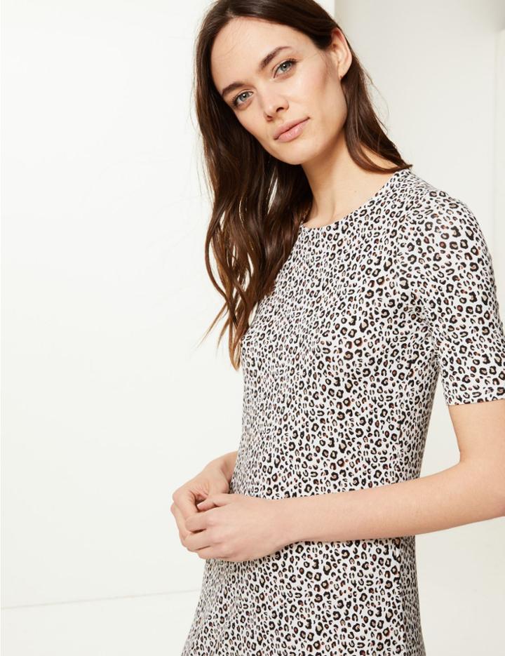Marks & Spencer Animal Print Jersey Swing Dress Ivory Mix