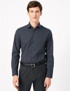 Marks & Spencer Pure Cotton Slim Fit Mini Swirl Print Shirt Navy Mix