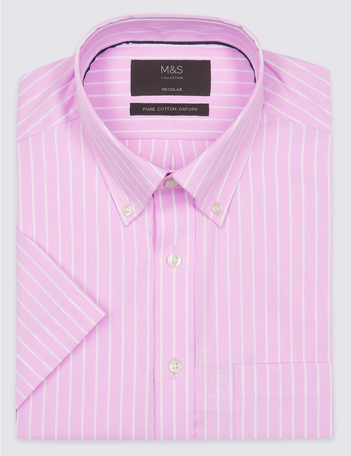 Marks & Spencer Pure Cotton Short Sleeve Regular Fit Shirt Pink Mix