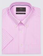 Marks & Spencer Pure Cotton Short Sleeve Regular Fit Shirt Pink Mix