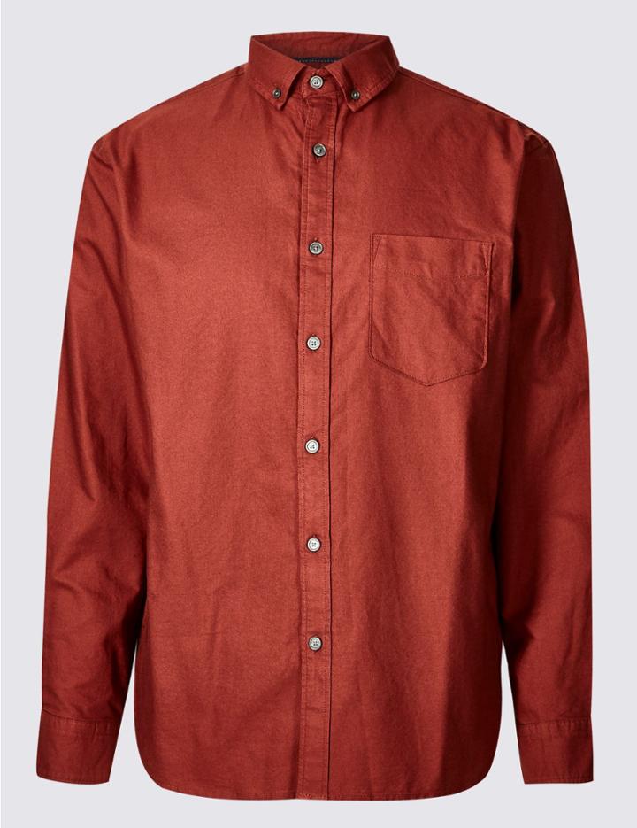 Marks & Spencer Pure Cotton Slim Fit Oxford Shirt With Pocket Brick