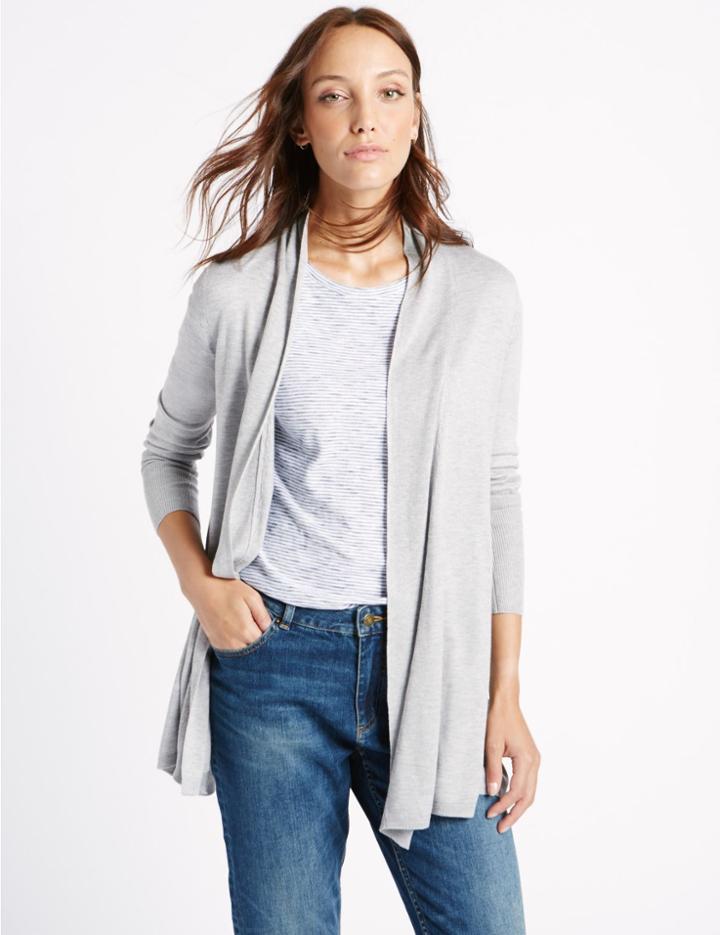 Marks & Spencer Trapeze Slinky Cuff Cardigan Grey Mix