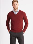 Marks & Spencer Pure Extra Fine Lambswool V-neck Jumper Russet