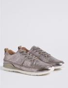 Marks & Spencer Leather Whipstitch Lace-up Trainers Pewter