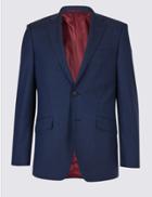Marks & Spencer Blue Textured Regular Fit Wool Jacket Denim