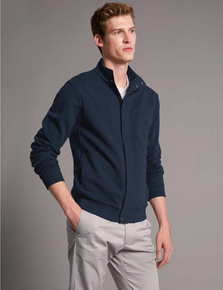 Marks & Spencer Cotton Rich Zip Through Top Navy