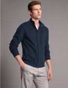 Marks & Spencer Cotton Rich Zip Through Top Navy
