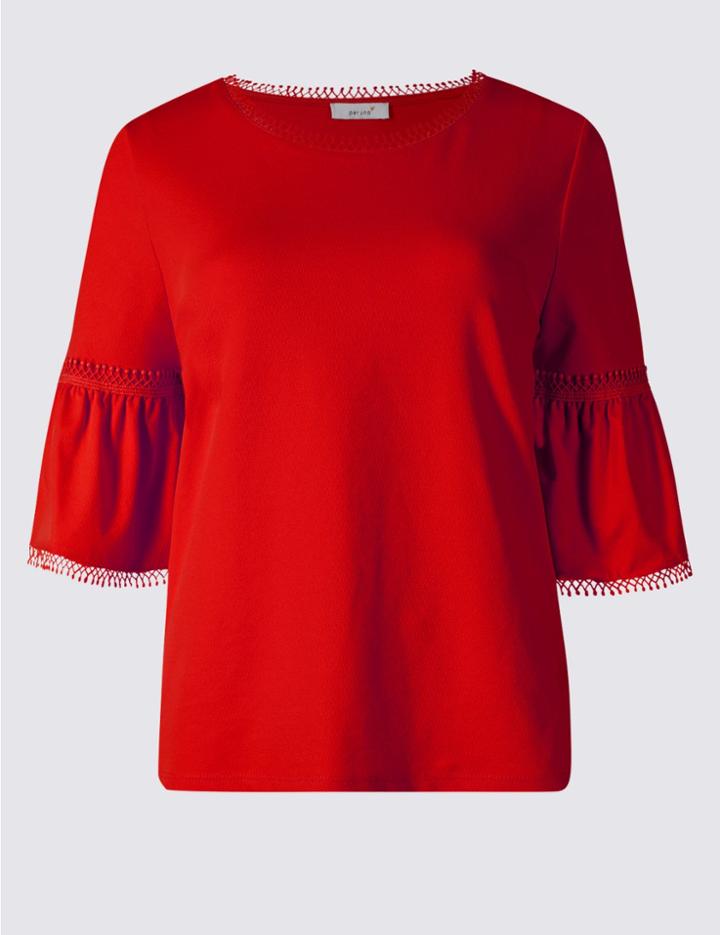 Marks & Spencer Bobble Detail 3/4 Sleeve Jersey Top Red