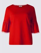 Marks & Spencer Bobble Detail 3/4 Sleeve Jersey Top Red