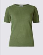 Marks & Spencer Cashmilon&trade; Round Neck Short Sleeve Jumper Soft Khaki