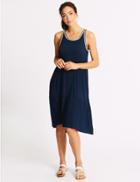 Marks & Spencer Cotton Rich Pleated Beach Dress Navy Mix