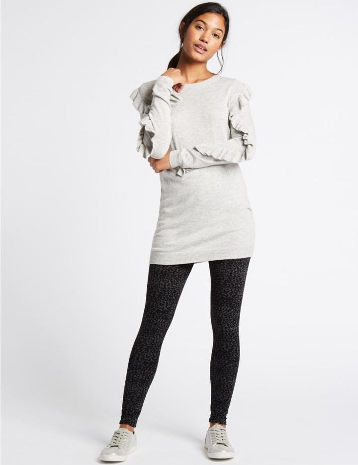 Marks & Spencer Cotton Rich Animal Print Leggings Grey Mix