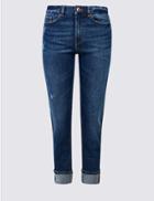 Marks & Spencer Ripped Mid Rise Relaxed Slim Jeans Dark Blue