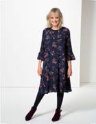 Marks & Spencer Printed 3/4 Sleeve Swing Dress Navy Mix