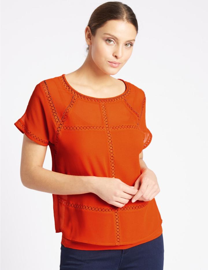 Marks & Spencer Geometric Trim Short Sleeve Shell Top Tangerine