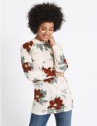 Marks & Spencer Floral Print Round Neck Long Sleeve Tunic Pink Mix