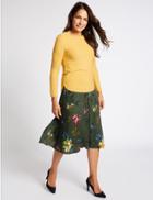 Marks & Spencer Floral Print A-line Midi Skirt Khaki Mix