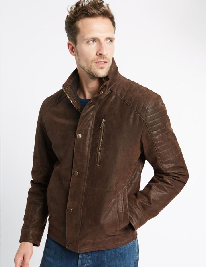 Marks & Spencer Leather Biker Jacket Tan