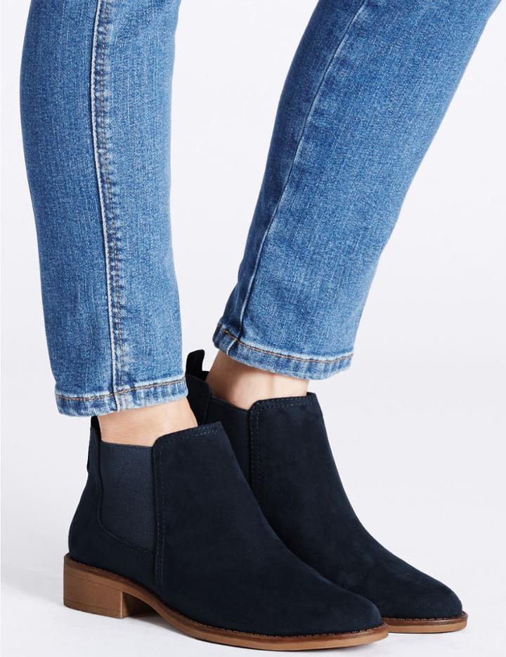 Marks & Spencer Block Heel Chelsea Ankle Boots Navy