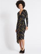 Marks & Spencer Printed Tie Side Wrap Midi Dress Navy Mix