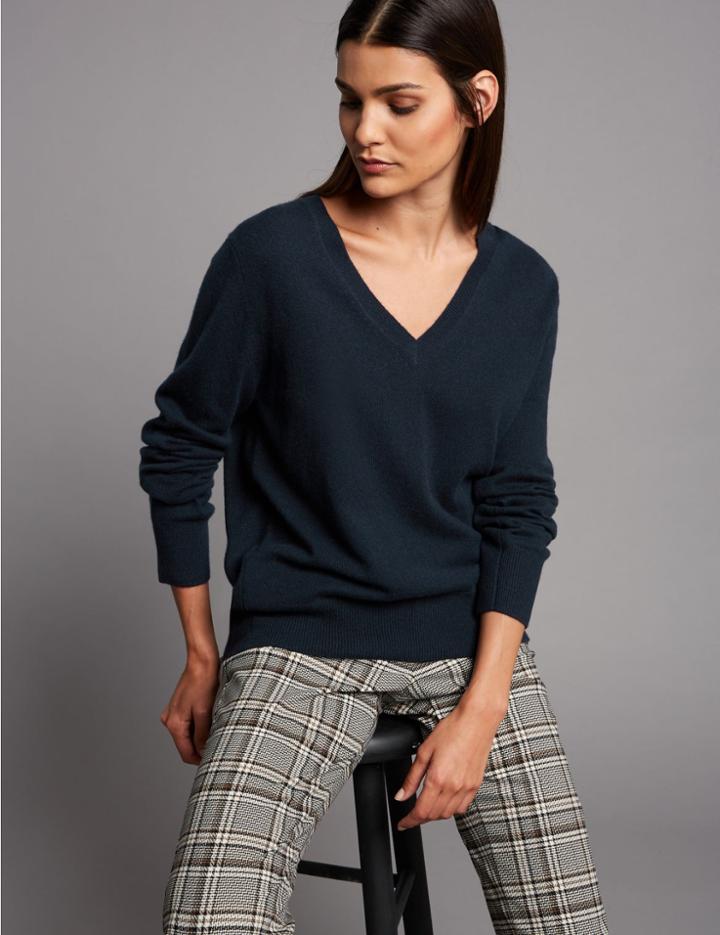 Marks & Spencer Pure Cashmere V-neck Jumper Medium Navy